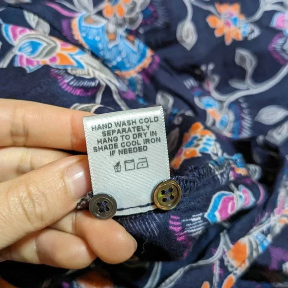 XiRENA Blue Dress Floral Pockets Midi Everr Long Sleeve Collared Small - Picture 11 of 12